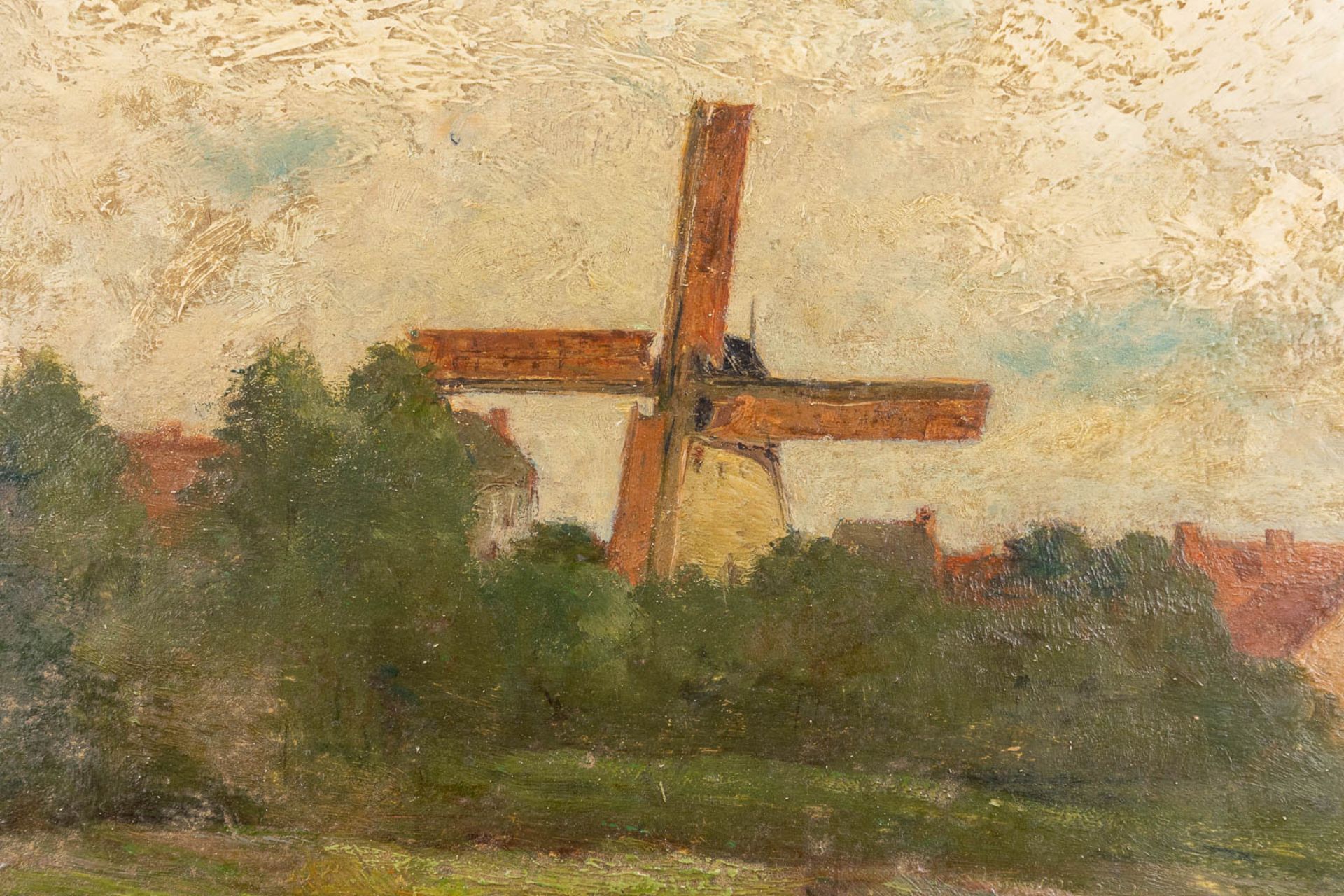 Edouard VERSCHAFFELT (1874-1955)(attr.) 'Landscape with a windmill' oil on panel. (W:50 x H:28 cm) - Image 4 of 6