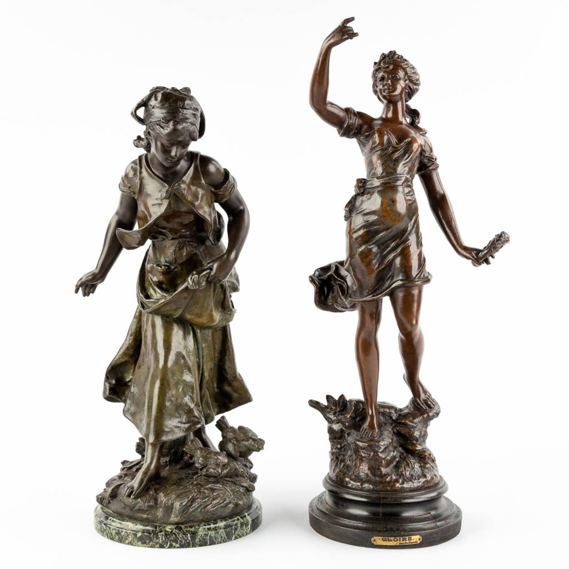 Hippolyte MOREAU (1832-1927) 'Semeuse' &amp; Emile GUILLEMIN (1841-1907) 'Gloire, spelter (H:50 cm) - Image 3 of 15