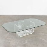 A coffee table, acrylic and glass. 20th C. (D:80 x W:140 x H:37 cm)