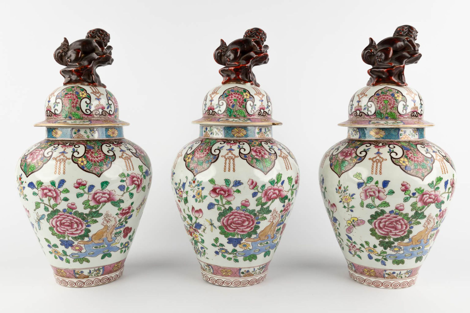 Samson, a 5-piece Kaststel, vases with lid and trumpet vases. Chinoiserie decor. (H:43 x D:21 cm) - Image 6 of 21