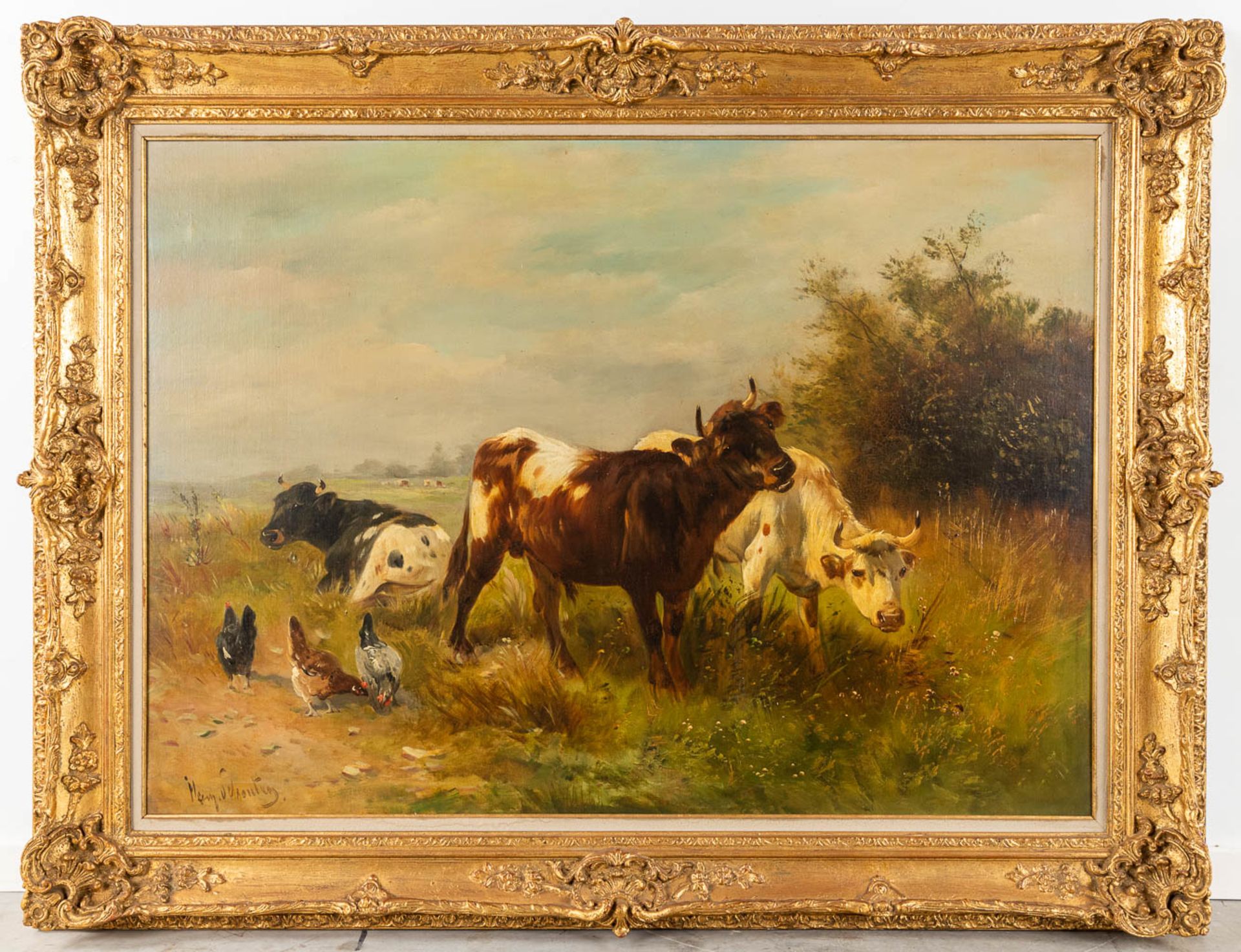 Henry SCHOUTEN (1857/64-1927) 'Cattle in the field' oil on canvas. (W:120 x H:86 cm) - Image 3 of 7