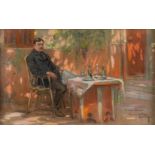 Louis FORTUNEY (1875-1951) 'Man on a terrace' gouache on paper. (W:60 x H:37 cm)