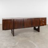 A mid-century sideboard with rosewood veneer, probably made by Decoene. (D:56 x W:225 x H:78 cm)