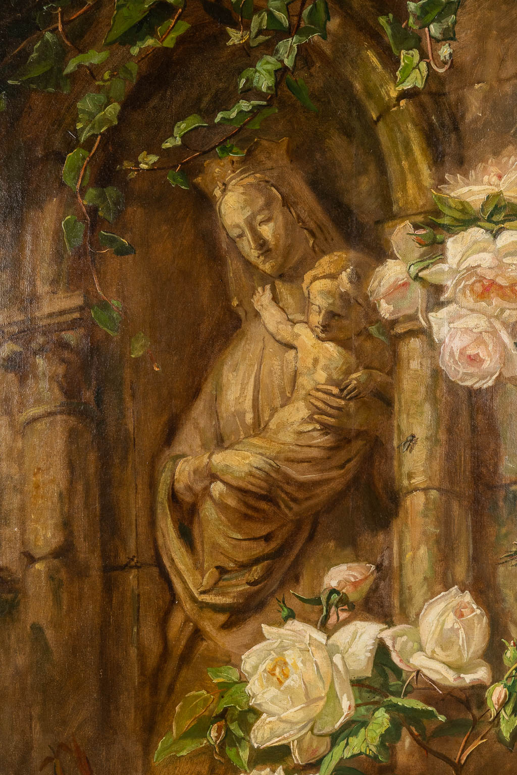 Jean-Baptiste ROBIE (1821-1910) 'Stillife with Madonna and flowers' a fine painting, oil on canvas. - Image 4 of 10