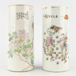 Two Chinese hat stands, decor of ladies and Fauna and Flora. 19th/20th C. (H:28,5 x D:12,5 cm)