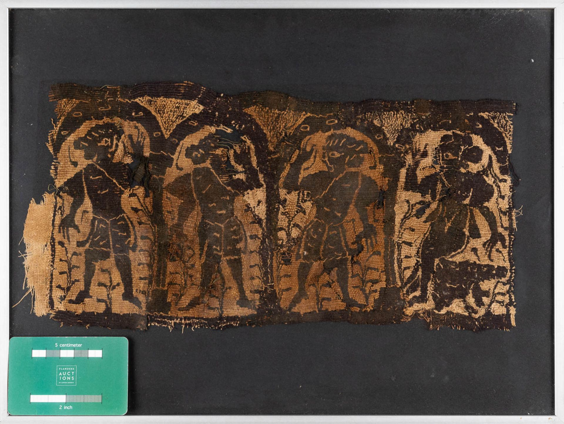 An antique fragment, woven fabric decorated with dancing figurines. Probably Koptic, 4th-6th C. (W:3 - Image 2 of 4