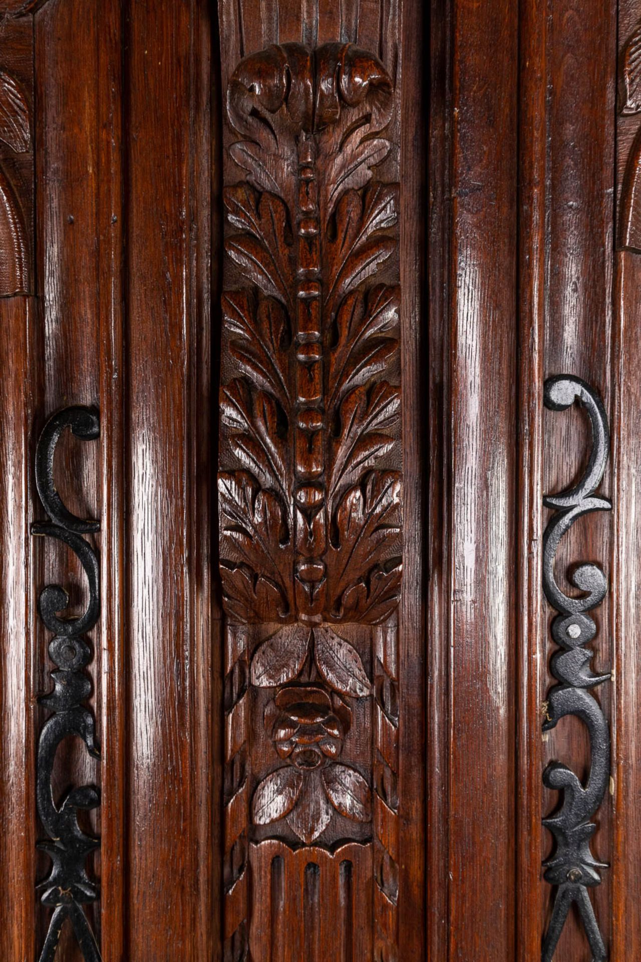 A richly sculptured and antique Normandy high cabinet, Armoire. France, 18th C. (D:68 x W:175 x H:23 - Image 12 of 21