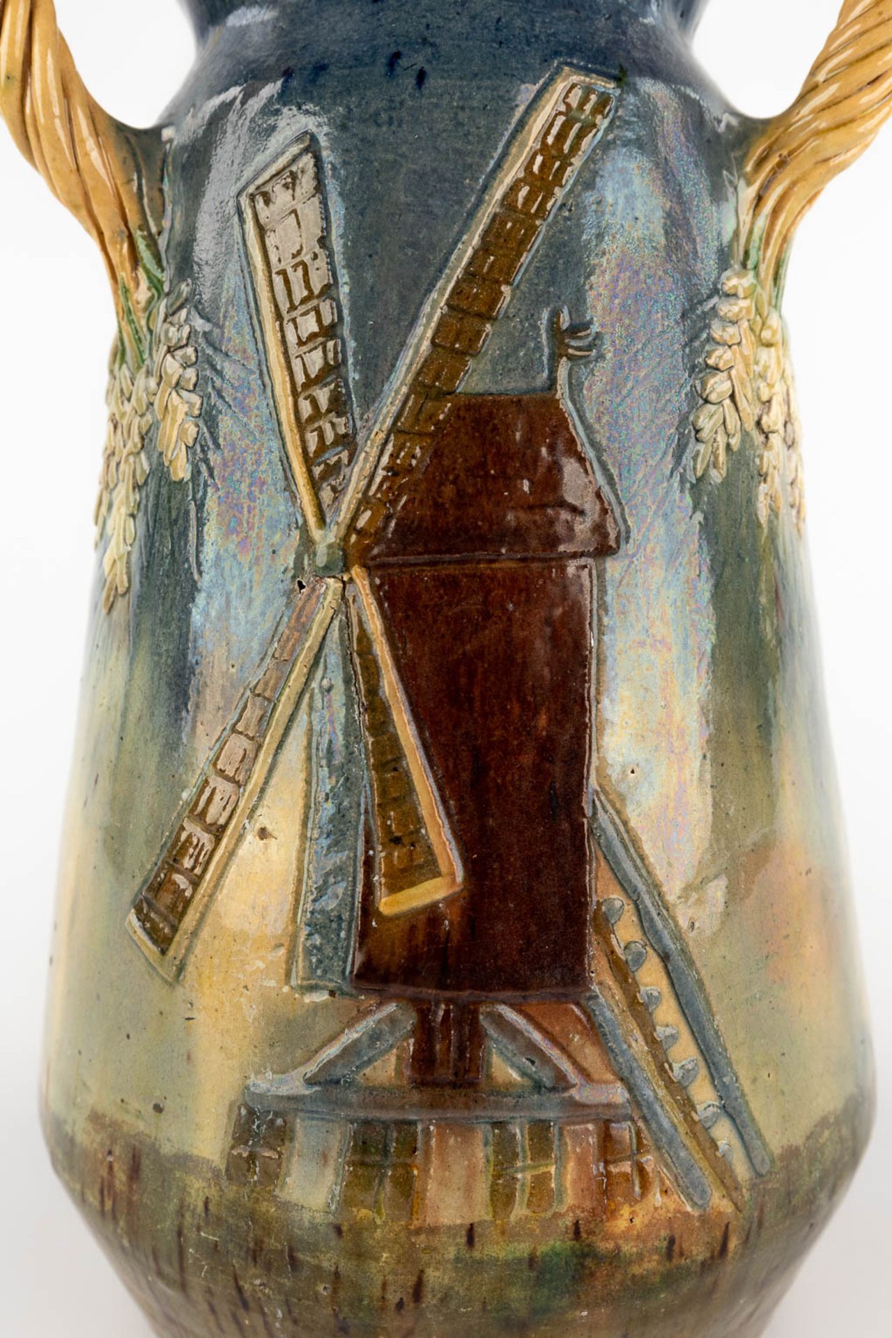 A vase, Flemish Earthenware, decorated with a windmill, Torhout. (H:31 x D:18 cm) - Bild 10 aus 12