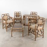 4 armchairs, coffee table, console table, Imitation bamboo, probably McGuire. (D:59 x W:52 x H:88 cm