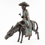 A Japanese figure of Lao Zi seated on a mule, Champslevé bronze. Possibly Meji period. (D:18 x W:55