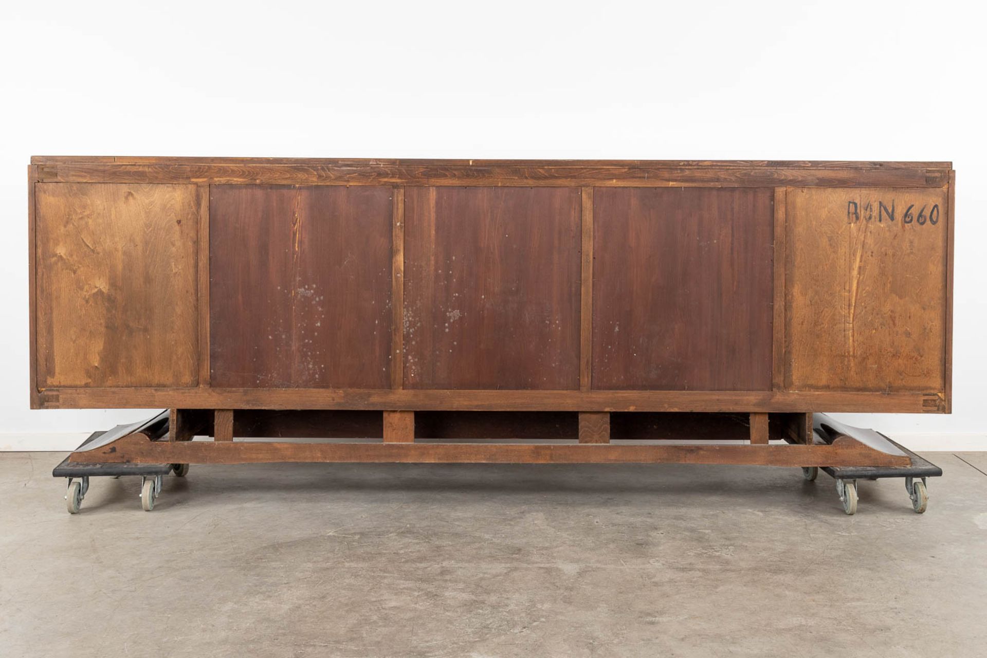 Decoene, an exceptional sideboard with gilt bronze plaques. Circa 1950. (D:50 x W:300 x H:100 cm) - Image 18 of 19