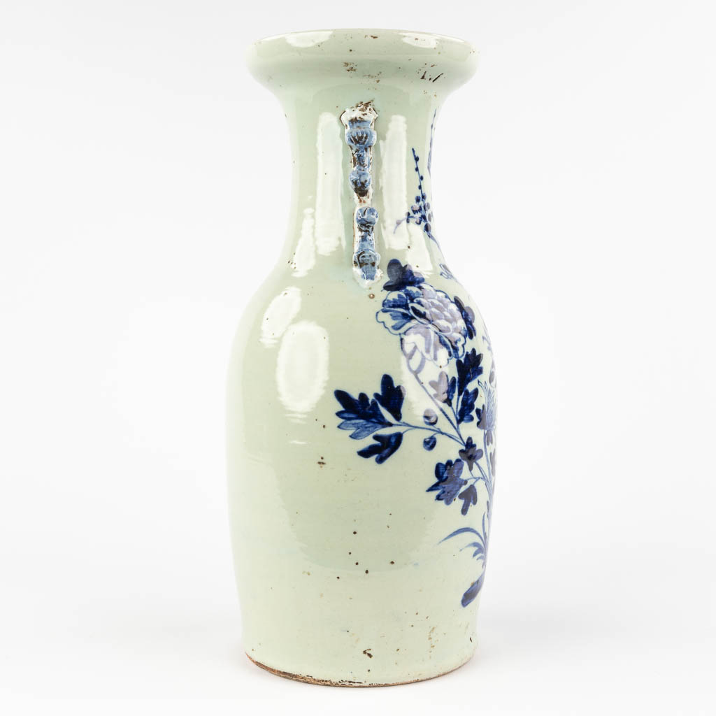 Three Chinese vases with a blue-white decor and Celadon. 19th/20th C. (H:43 x D:19 cm) - Image 13 of 18