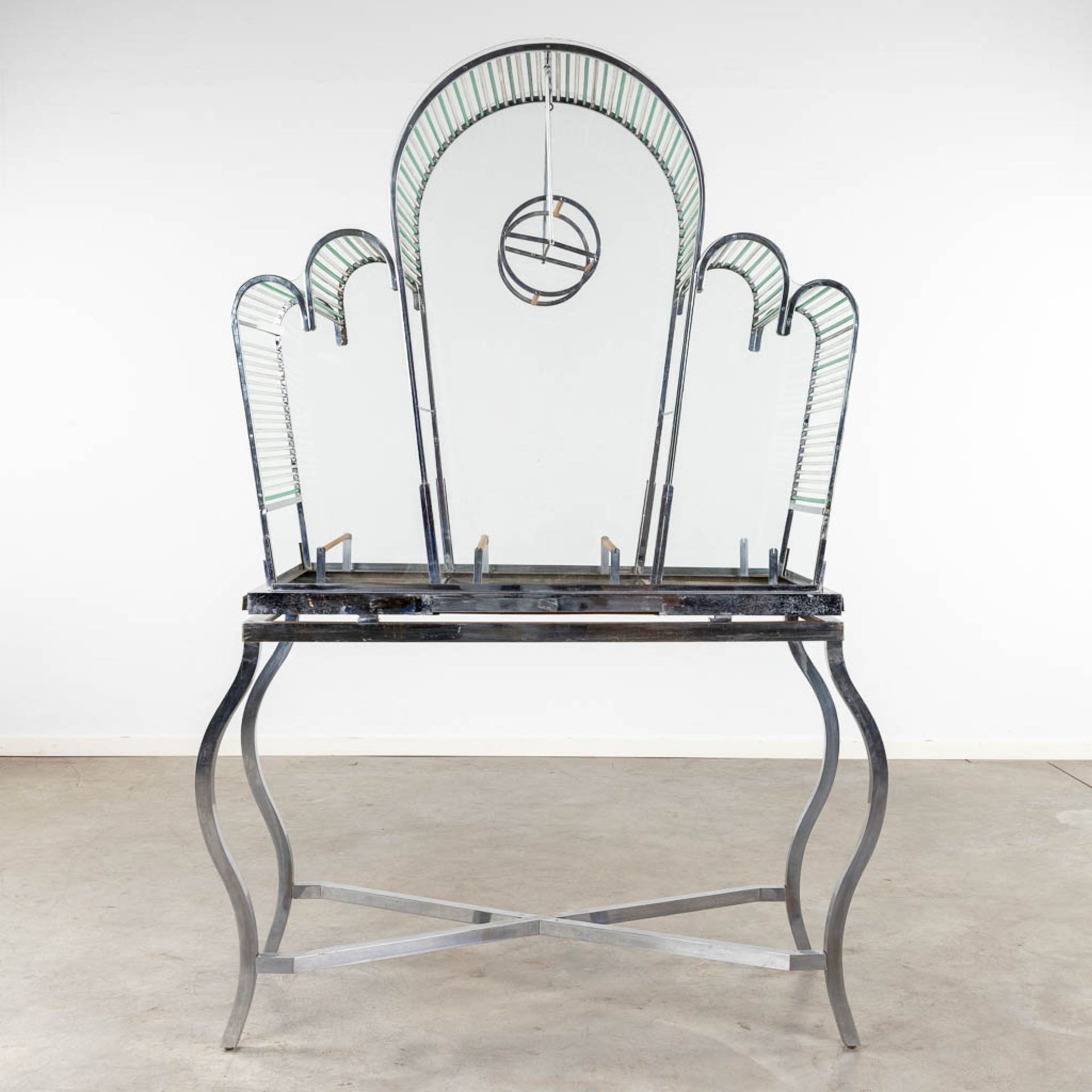 A large birdcage, chrome and glass, circa 1950. (D:53 x W:128 x H:186 cm) - Image 3 of 12