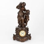 Auguste MOREAU (1834-1917) 'Mother and child with a harvest' a mantle clock, patinated spelter. (D:2