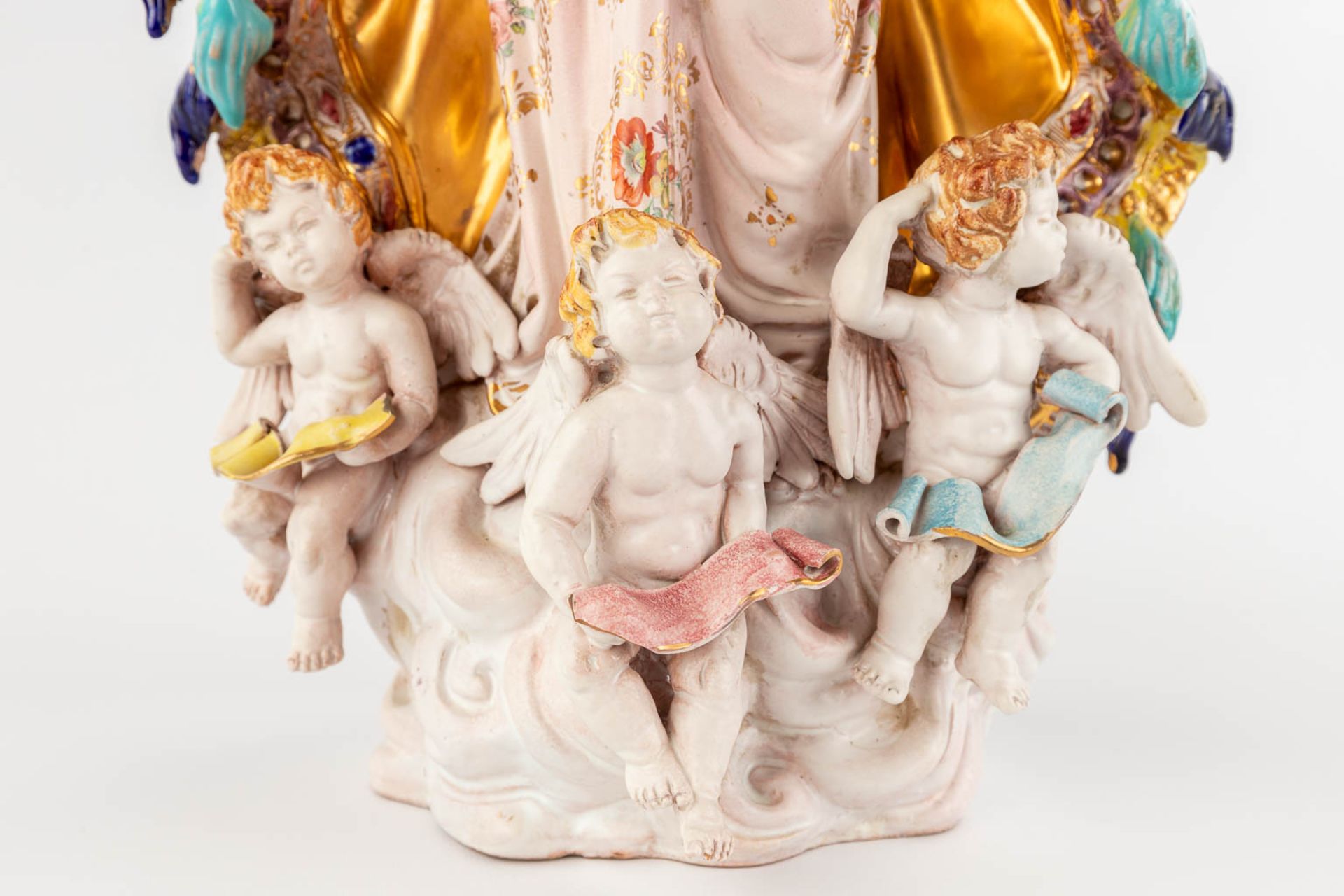 Paolo MARIONI (XX) A large polychrome terracotta figurine of Madonna with children, 20th C. (D:18 x - Image 11 of 15