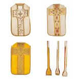 Three Roman Chasubles, Three Stola, thick gold thread embroideries.