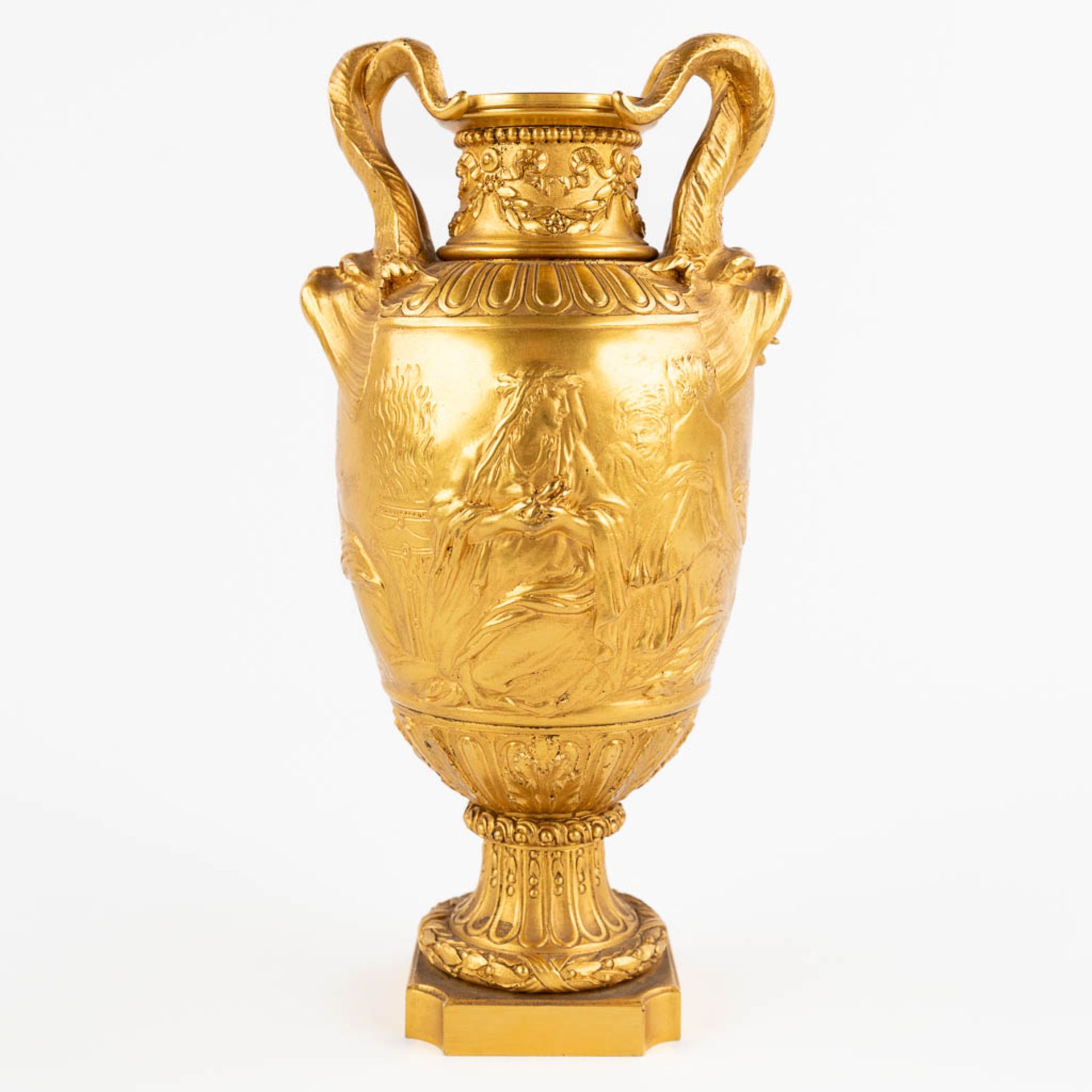 Ferdinand BARBEDIENNE (1810-1892) 'Gilt Bronze Vase with mythological figurines.' 19th C. (D:8 x W:9 - Image 5 of 12