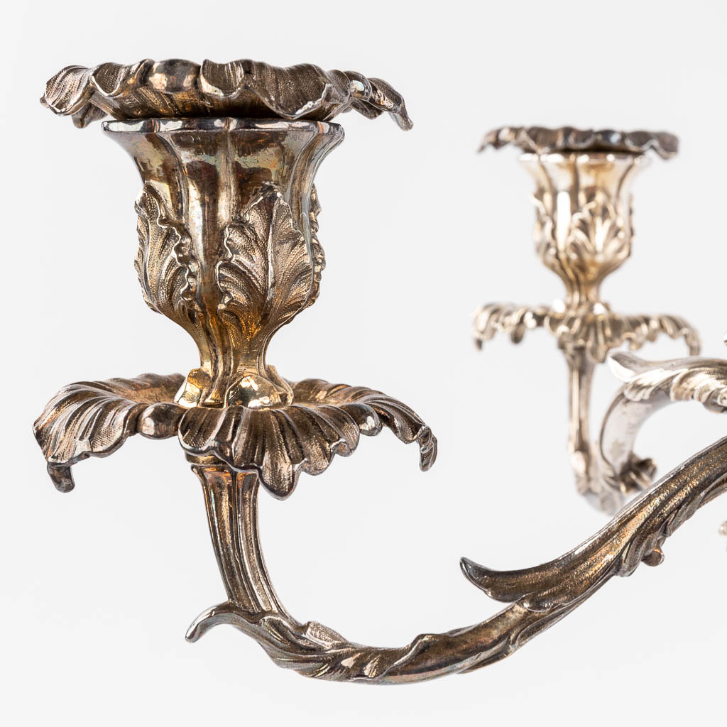 Two candlesticks and a candelabra, silver-plated bronze. Louis XV style. (H:62 x D:40 cm) - Bild 10 aus 25