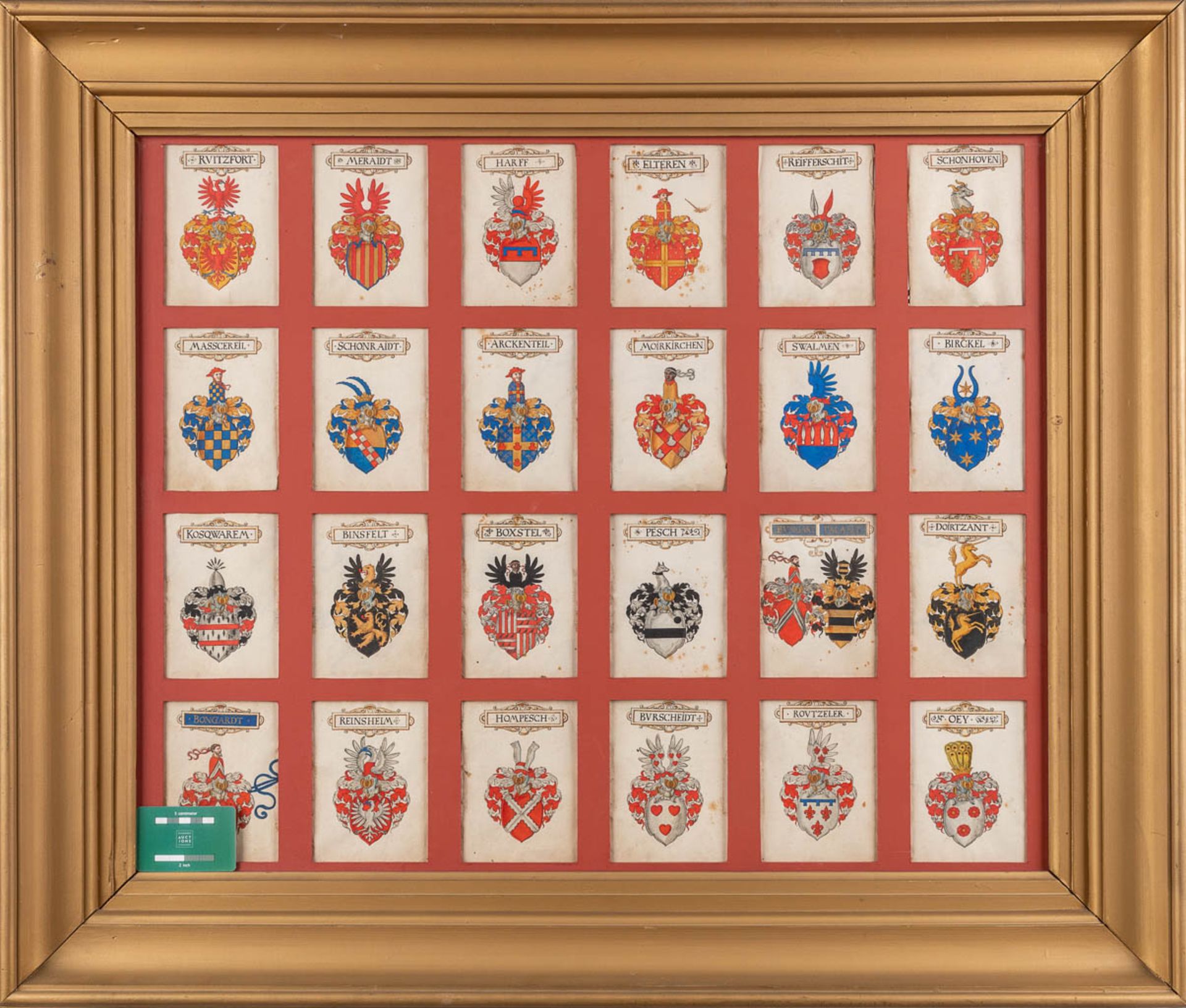 A frame with 24 hand-painted family crests and coat of arms , oil on paper.  (W:98 x H:83 cm) - Bild 2 aus 9