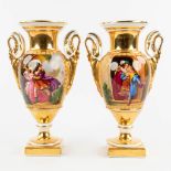 A pair of vases with hand-painted decor, probably Vieux Bruxelles, Empire period. (D:10 x W:15 x H:2