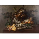 Edmond DE KONINCK (1839-1883) 'Nature Morte with a Rooster' oil on canvas. 1877. (W:110 x H:80 cm)