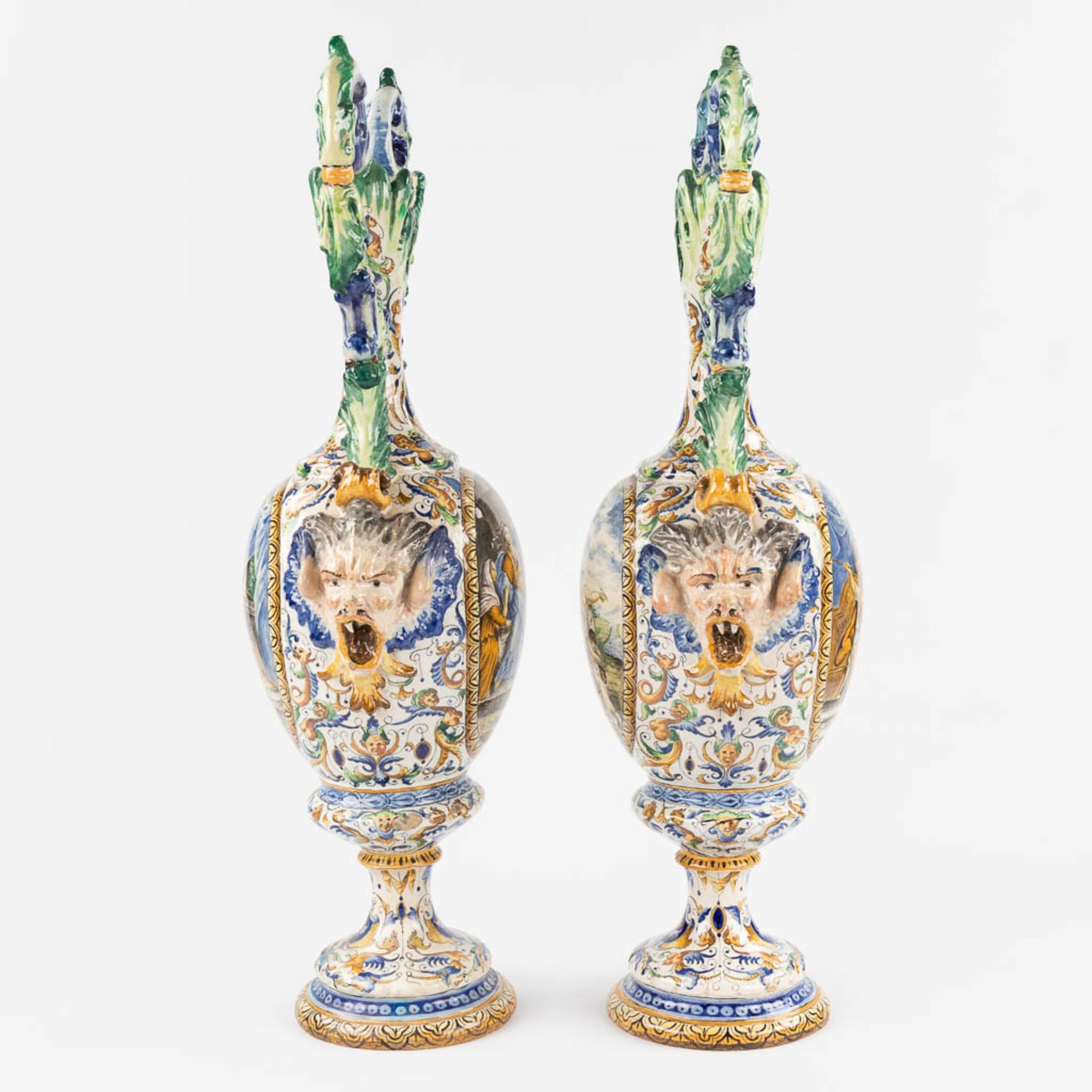 A pair of large vases, Italian Renaissance style, glazed faience. 20th C. (D:45 x W:45 x H:205 cm) - Image 4 of 31