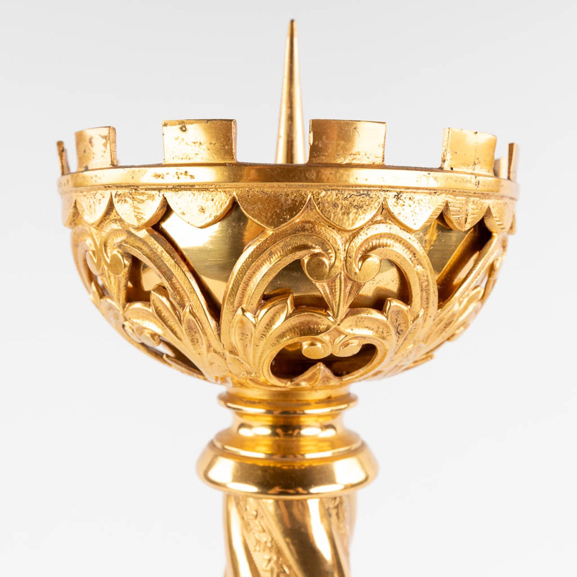 A pair of church candlesticks, gilt metal. (H:70 x D:24 cm) - Image 11 of 15