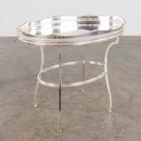 A side table with removeable table top or serving tray. Silver-plated metal. 20th C. (D:42 x W:61 x