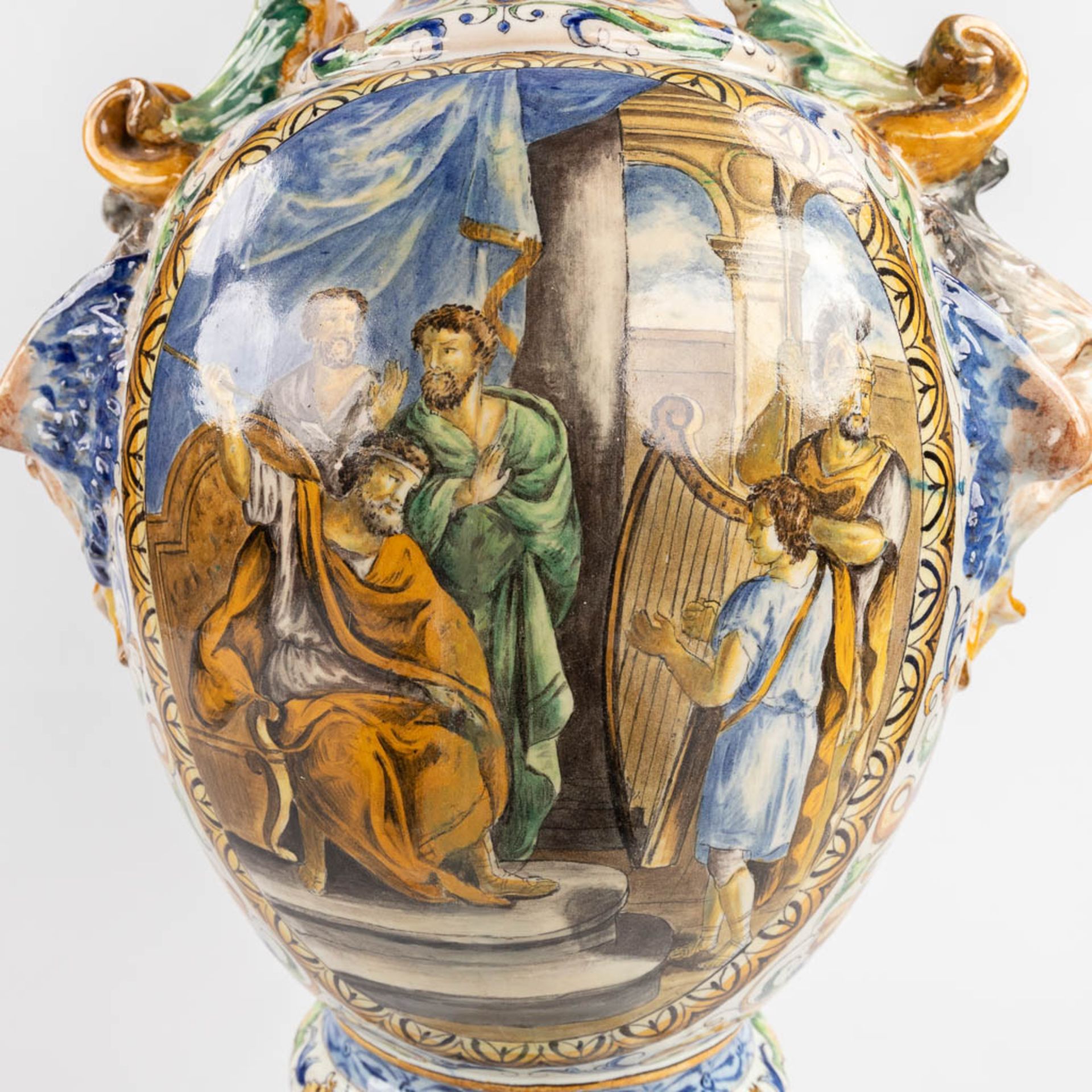 A pair of large vases, Italian Renaissance style, glazed faience. 20th C. (D:45 x W:45 x H:205 cm) - Image 17 of 31