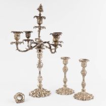 Two candlesticks and a candelabra, silver-plated bronze. Louis XV style. (H:62 x D:40 cm)