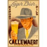 An antique poster 'Lager Bier Callewaert', Demets, Kortrijk. (W:33,5 x H:49,5 cm)