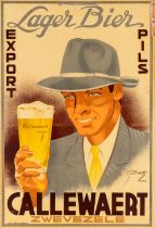 An antique poster 'Lager Bier Callewaert', Demets, Kortrijk. (W:33,5 x H:49,5 cm)