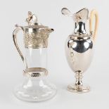 Two pitchers, cyrstal and silver-plated metal. (H:29 cm)