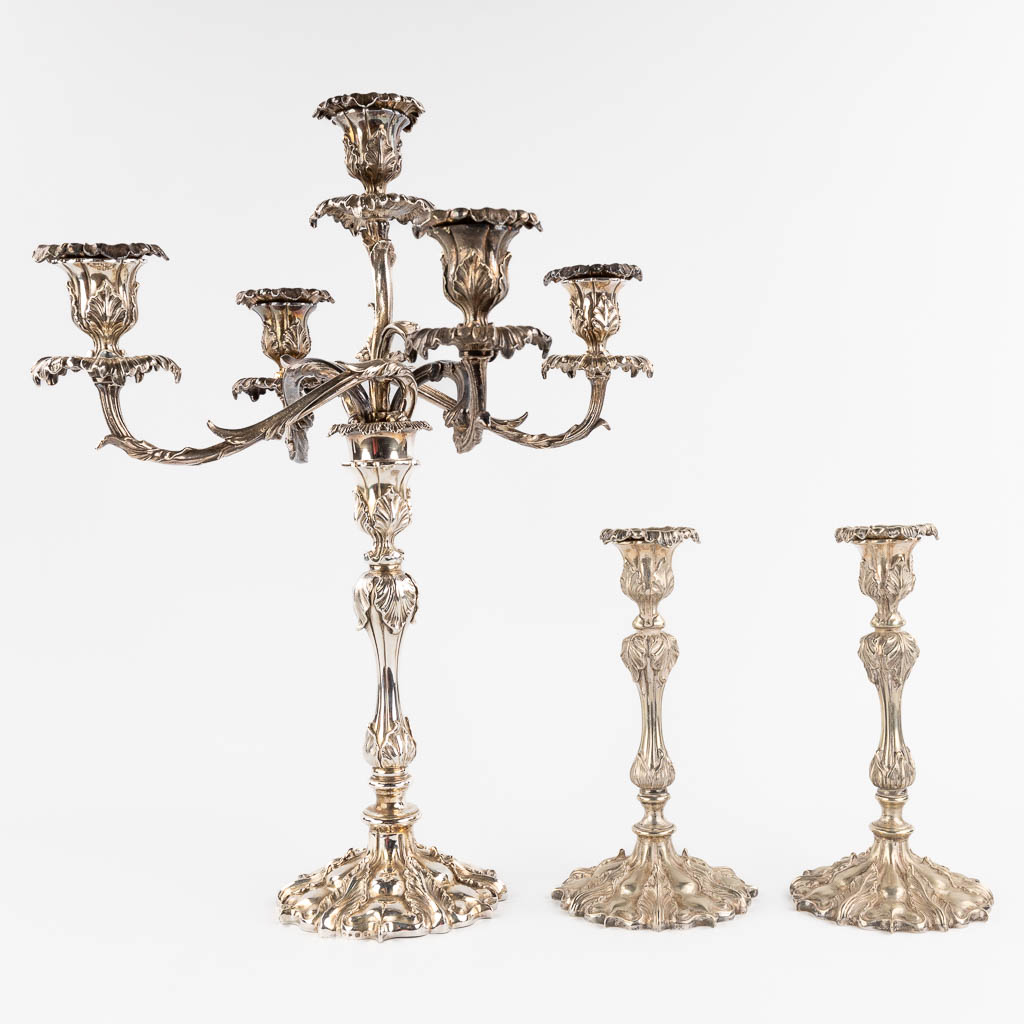 Two candlesticks and a candelabra, silver-plated bronze. Louis XV style. (H:62 x D:40 cm) - Bild 8 aus 25