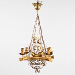 A mid-century hall lamp with a Galleon, gilt metal. 20th C. (D:19 x W:28 x H:60 cm)