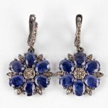 A pair of earrings, silver with sapphires and old cut diamonds. 16,98g.