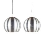 Raak Amsterdam, a pair of ceiling lamps, chromed metal. 20th C. (H:36 x D:36 cm)