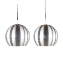 Raak Amsterdam, a pair of ceiling lamps, chromed metal. 20th C. (H:36 x D:36 cm)