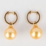 A pair of pearl earrings, 18kt yellow gold with brilliants, appr.,30ct. 6,28g.