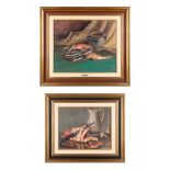 Ultruda TILLEMAN (XX) 'Still life with fish and meat' two paintings, oil on canvas. (W:50 x H:40 cm)