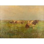 Géo BERNIER (1862-1918) 'Milking the cow' oil on canvas. (W:113 x H:85 cm)