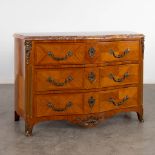 A commode with drawers and a marble top, wood veneer mounted with bronze. Louis XV style. 20th C. (D
