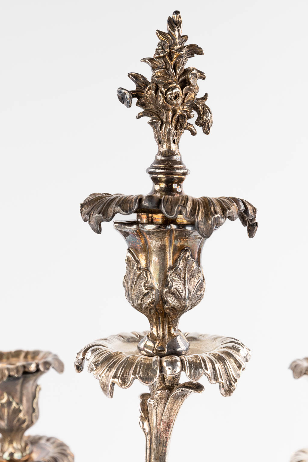 Two candlesticks and a candelabra, silver-plated bronze. Louis XV style. (H:62 x D:40 cm) - Bild 4 aus 25