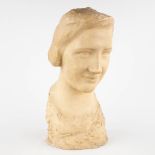 George MINNE (1866-1941) 'Bust of a Lady' patinated plaster. 1927. (D:30 x W:28 x H:52 cm)