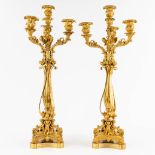 A fine pair of candelabra, ormolu gilt bronze. 19th C. (D:20 x W:20 x H:63,5 cm)