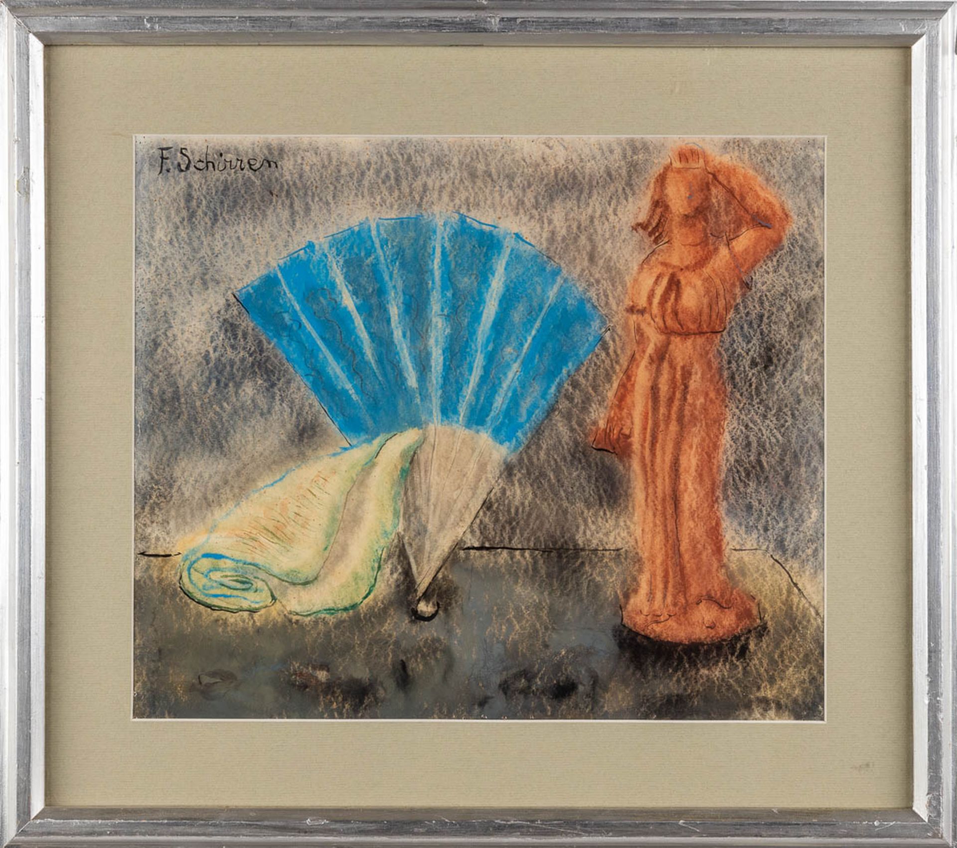 Ferdinand SCHIRREN (1872-1944) 'Still life with a fan' watercolour on paper. (W:41 x H:35 cm) - Image 3 of 7