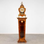 A Cartel clock on a matching pedestal, marquetry inlay and mounted with bronze. 20th C. (D:25 x W:48