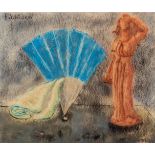 Ferdinand SCHIRREN (1872-1944) 'Still life with a fan' watercolour on paper. (W:41 x H:35 cm)