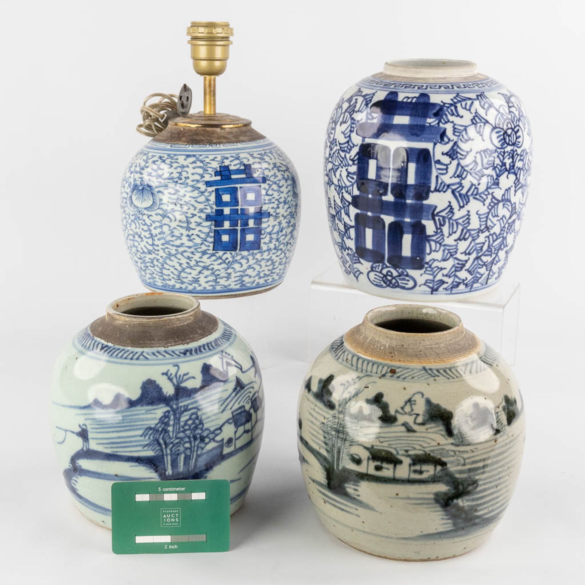 4 Chinese ginger jars with blue-white decor. 19th/20th C. (H:23 x D:21 cm) - Image 2 of 14