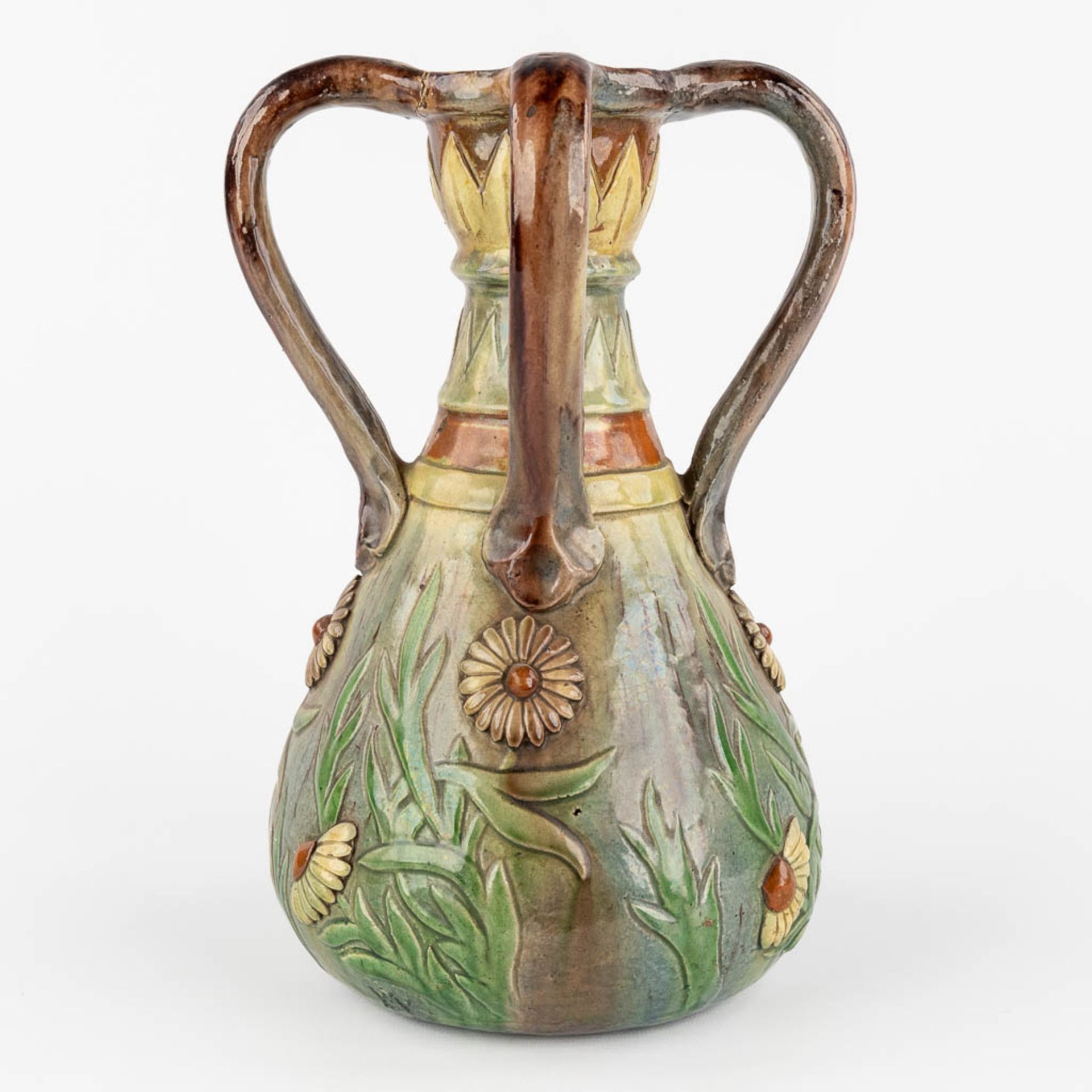 Léo MAES-VEREENOOGHE (XIX-XX) A vase, Flemish Earthenware with a flower decor. (H:33 x D:22 cm) - Image 3 of 11